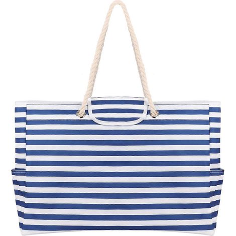 Sac de plage fourre-tout, sac rayé lavable pour ranger les jouets de plage, équipement de natation et autres accessoires pour garçons et filles, idéal pour le shopping et les pique-niques. Parfait pou (1/5)