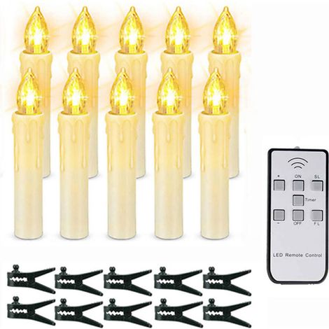 Lot de 10 bougies de Noël à LED avec télécommande et minuterie à intensité variable, bougies sans fil pour sapin de Noël Décoration de Noël mariage (1/5)