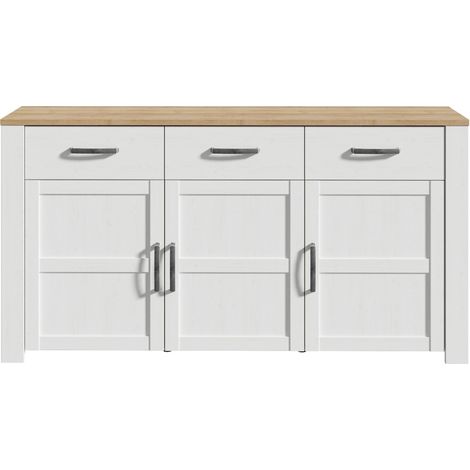 Buffet BOHOL Blanc 3 Portes & 3 Tiroirs L 166,1 × P 42 × H 87 cm Chêne Blanc & Effet Bois (1/5)