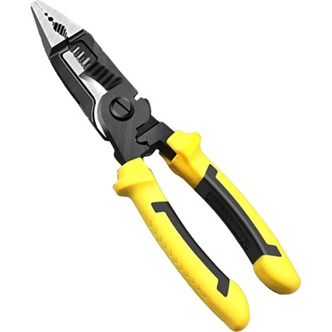 Alicates multifuncionales 6 en 1 para electricistas: alicates de punta larga, cortacables, pelacables, herramienta de crimpado, herramienta manual amarilla. (1/5)