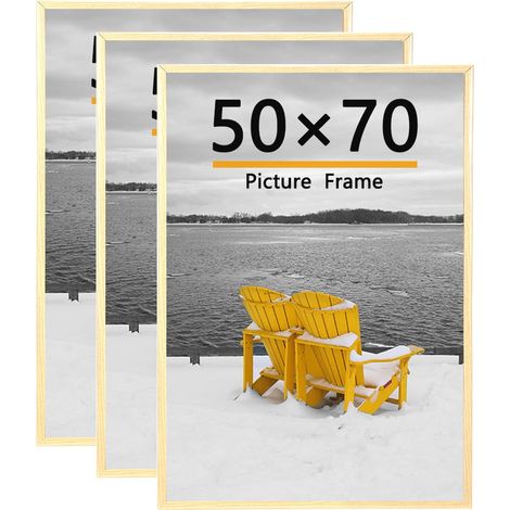 3 lots de cadres photo de 50 x 70 cm, cadre en bois de chêne pour galerie photo – rayé, montage mural horizontal ou vertical (1/5)