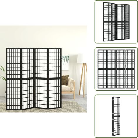 Papel de arroz shoji - vidaXL Biombo plegable con 4 paneles estilo japonés negro 160x170 cm - Privacidad