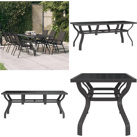 Tavolo da Giardino Grigio e Nero 180x80x70cm in Acciaio e Vetro - Tavolo da esterno - Tavolo in acciaio e vetro