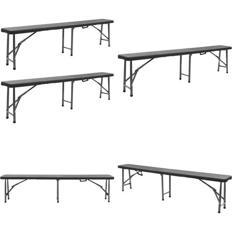 Bancs de jardin pliables lot de 2 180 cm PEHD Noir - Banc de jardin noir - Banc de jardin rotin (1/5)