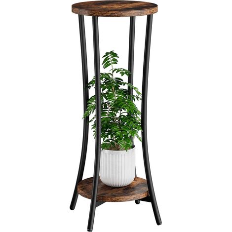76cm Support Plante Interieur à 2 Étages, Rustique Brun TMJ074H (1/5)
