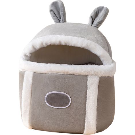 Sac À Dos Pour Animaux De Compagnie - En Peluche Grise - Résistant Au Vent - Chauffant - Pliable - Style Voyage Transversal - Pour Chats Et Chiots - Taille L (1/5)
