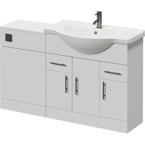 Alexander James Gloss White 1350mm 3 Door Vanity Unit Toilet Suite - 1350mm - Gunmetal Grey 96mm Bar HandleWithout James Toilet Pan