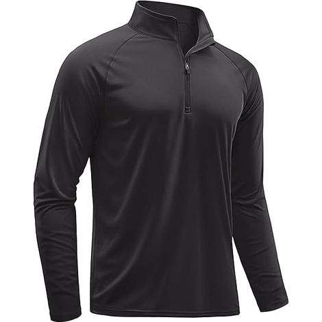 T-shirt Manches Longues - Protection Solaire UPF 50+ - Col Zippé 1/4 - Pour Course Extérieure, Randonnée, Pêche - 1 Pièce (1/3)