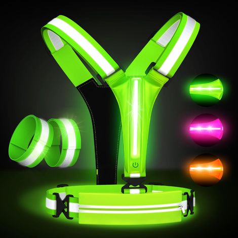 Gilet de course réfléchissant à LED, gilet de course rechargeable par USB, pour la marche de nuit, avec sac de téléphone étanche, bracelet haute visibilité, taille et épaules réglables pour hommes et (1/5)