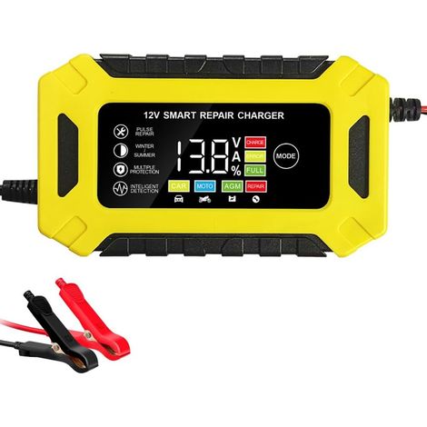 Chargeur de batterie intelligent 12V 6A – Maintien de charge et désulfatation – Pour batteries plomb-acide voiture, camion, moto, tondeuse, marine (1/5)
