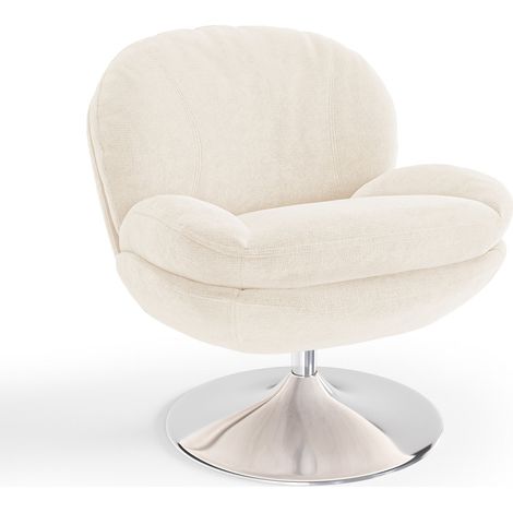 Fauteuil pivotant en velours bouclé crème ASPEN (1/5)