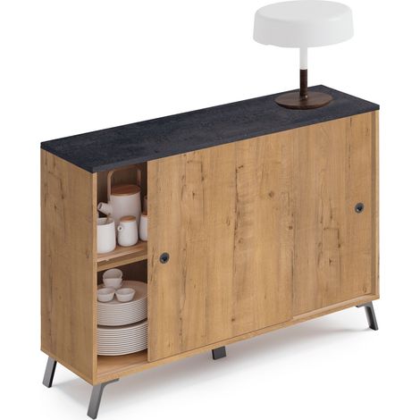 Briebe Lys Aparador, Mueble Salón Auxiliar, Buffet, 2 Puertas Correderas 87x120x40 cm Recibidor Moderno  Madera