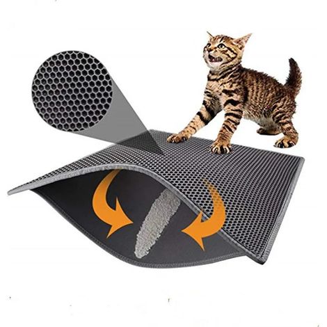 Tapis pour litière pour chat, tapis de protection de sol pliable, imperméable, double couche, alvéolé, facile à nettoyer (1/3)