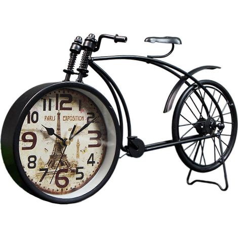 Réveil décoratif noir, horloge en forme de vélo, en fer forgé, convient à la décoration de la maison et du bureau, cadeau. (1/5)