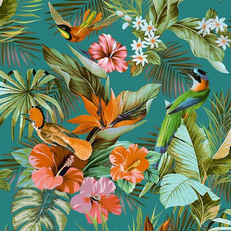 Rasch Vasari Tropical Paradise Birds Multi Teal Wallpaper Luxury Textured Vinyl (1/4)