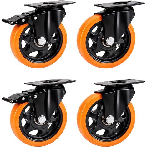 125 mm Swivel Castors Set, Steel & PVC, 150 kg Load (1/5)