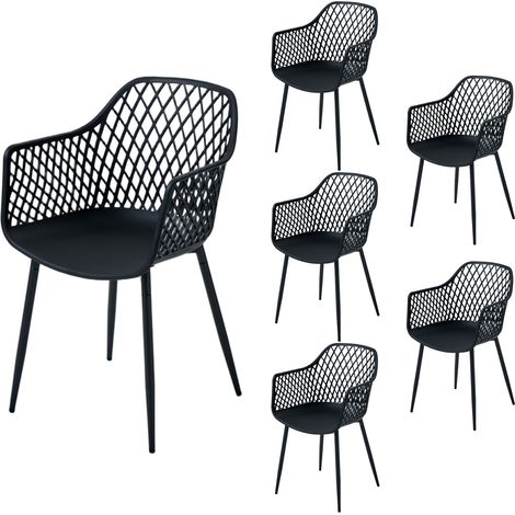 PPkrimnel Lot De 6 Chaises De Jardin Imperméables Noires Avec Pieds Métalliques (1/5)