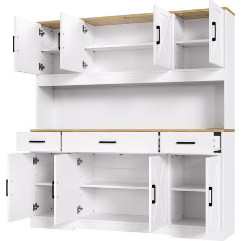 Hohes Sideboard 150x40x180 cm Weiß/Eiche mit LED, USB-Anschlüssen und Glashaltern (1/5)