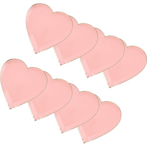 (8 pièces) Assiettes jetables en forme de cœur pour les mariages, la fête des mères, la Saint-Valentin, les décorations d'anniversaire et les plateaux de fruits roses. (1/5)