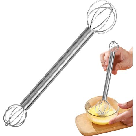 Fouet à crème Mélangeur miso double tête en acier inoxydable – Ustensile japonais pour cuisine, fouet, œufs, sauces, soupes, cocktails (1/5)