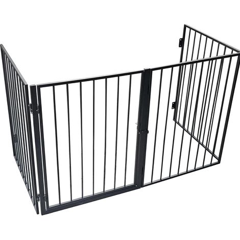 Barrière de cheminée, panneaux réglables, design de sécurité intérieure, noir (1/2)