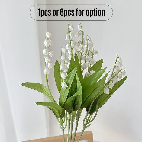 Artificial lily of the valley flowers (Convallaria majalis), 6 pieces, wedding flowers for bridal bouquet decorations (1/5)