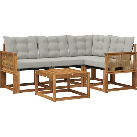 vidaXL Set di divani da esterno 5 pz Naturale e Grigio Chiaro