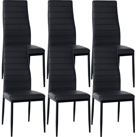 Lot de 6 chaises de salle à manger design simple en synthétique noir avec couture cadre en métal noir CDS10296 (1/5)