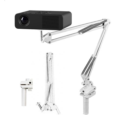 Pliable Support de Projecteur pour Lit, Rotatif à 360° support Projecteur de Bureau avec 1/4 de Filetage et C-Clip Réglable Support Videoprojecteur pour Home Cinéma Bureau Salle de Jeux, 1 Pièce,Blanc (1/5)