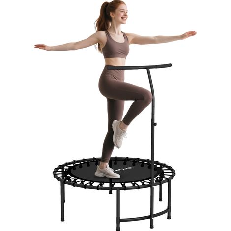 Fitness-Trampolin mit elastischen Seilen, 5-fach verstellbarem Griff, 100 kg Tragkraft, Stahl, Ø 102 x 132 cm, Schwarz