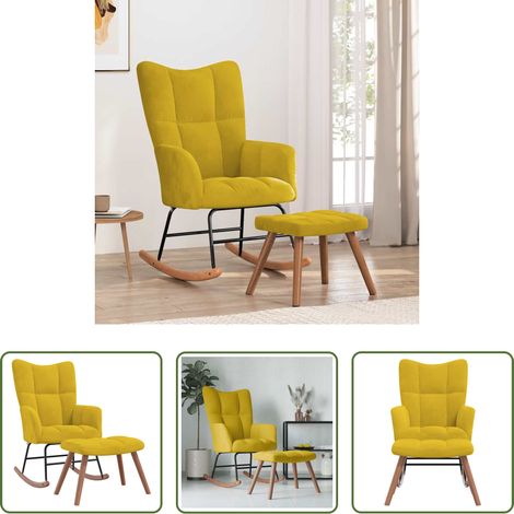 vidaXL Chaise de relaxation - Chaise à bascule avec repose-pied Jaune moutarde Velours (1/5)