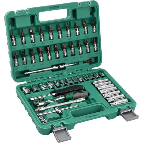 Set di chiavi a bussola da 1/4", set di inserti, bussola universale, chiave a cricchetto, impugnatura girevole, kit di attrezzi per auto da 53 pezzi, prolunghe per la riparazione di auto e biciclette 