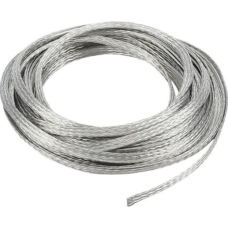 Rouleau de ruban de mise à la terre tressé argenté de 8m, tresse plate de cuivre de 6mm de large pour la mise à la terre des signaux et le blindage des équipements électriques épaisseur 1mm