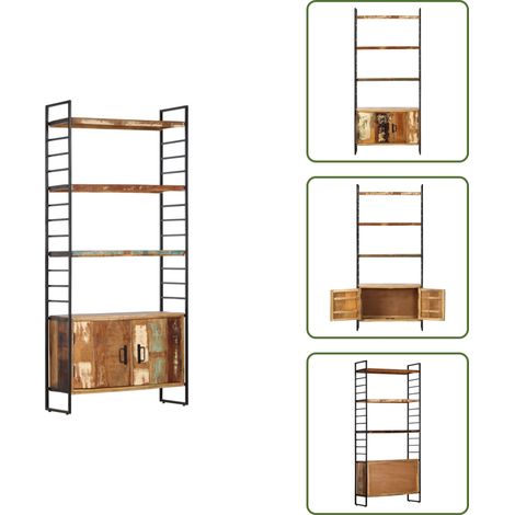 Bibliothèque 4 niveaux 80x30x180 cm Bois solide de récupération - Bibliothèque Industrielle - Bibliothèque Design - Bibliothèque Rangement - Bibliothèque Bois Recyclé - Bibliothèque Métal