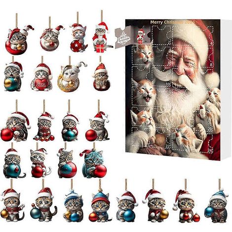 Calendrier de l'Avent 2D Teckels - Pendentif Chat - Décoration de Noël - 24 jours - Calendrier de l'Avent - Pendentif Sapin de Noël - Cadeau de Noël - K (1/5)