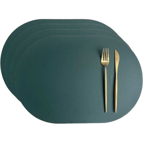 Lot de 4 sets de table ovales en similicuir vert 43x30cm (1/4)