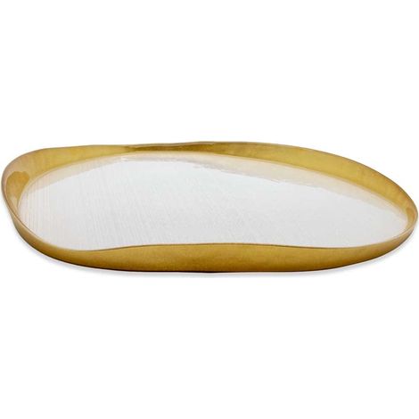 WD Lifestyle Piatto Panettone in Vetro Perla e Oro Ø32 cm – Piatto da Portata Natalizio (1/2)