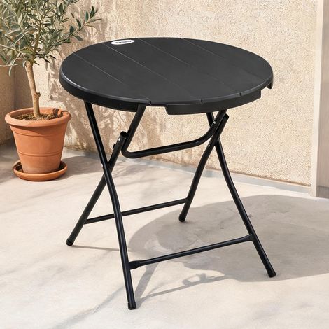 Table de jardin ronde pliante en bois aspect gris 80 cm en acier (1/5)