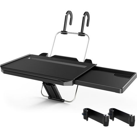 Bandeja portaobjetos para el volante con recorte para tableta, portavasos, bandeja para comer y soporte para portátil para comer, leer y trabajar, universal, color negro. (1/5)