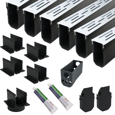 Schmale Linienentwässerung Aluminium 6 Meter - Komplettset (1/4)