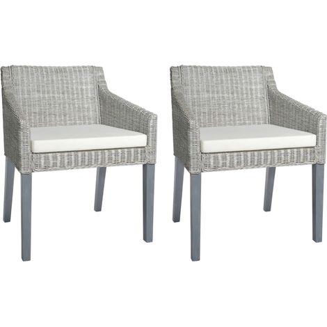 Lot de 2 chaises de salle à manger avec coussins crème cadre en rotin naturel gris DEC025467 (1/5)