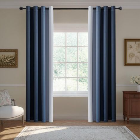 Rideaux Isolants Opaques 132x214 cm,Anti Bruit et Lumière, pour Intérieur Salon ou Chambre, Bleu Foncé (1/5)