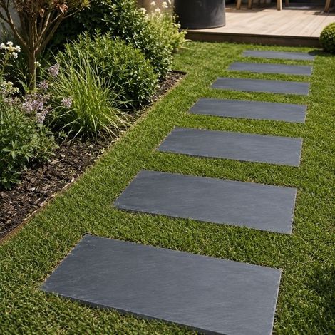 Pas Japonais Rectangle en Ardoise Noire 60x30x2-4 cm - À l'unité - Ti'ma Stone (1/3)