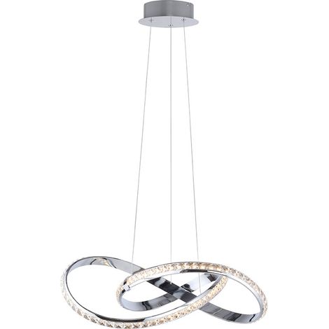 Hängeleuchte Pendellampe Wohnzimmerlampe Esszimmerleuchte Küchenlampe Deckenleuchte, Metall Chrom Kristall geschwungen, Simply Dim, LED 30W 2700Lm 3000K warmweiß, H 120 cm