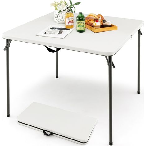 Tavolo da campeggio pieghevole con maniglia e piano in HDPE resistente, Tavolino da pranzo leggero per esterni Bianco (1/3)