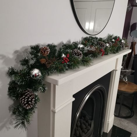 Premier 180cm (6ft) Festive Silver Dressed Christmas Garland With Berries Pinecones And Silver Baubles (1/5)