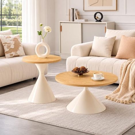 Table basse ø70 cm + ø50 cm épaisseur 1,8 cm 2 pièces plateaux ronds aspect bois naturel revêtement mélaminé (1/5)