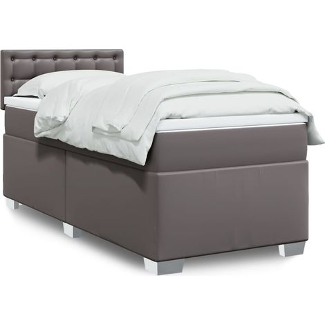 Boxspringbett mit Matratze Grau 100x200 cm Kunstleder