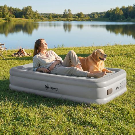 Colchón Hinchable Individual Plegable con Bomba Inflado 3 Min Desinflado 2 Min Bolsa Carga 200 kg 190x97x39 cm Gris