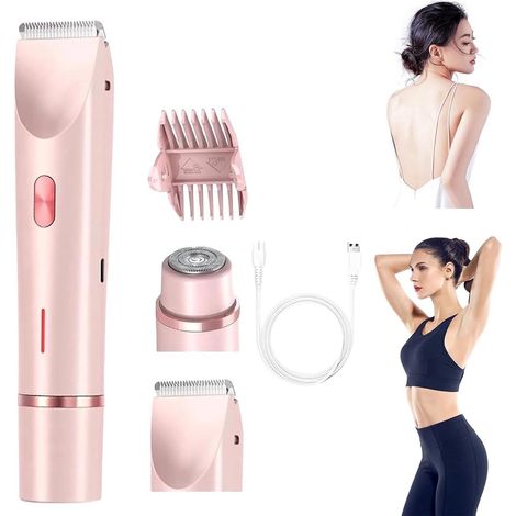 Rasoir 2-en-1 pour femme - Utilisation sur peau sèche ou humide - Étanche IPX7 - Rasoir électrique - Épilateur - Tondeuse maillot - Tondeuse pour femme-AquaForge